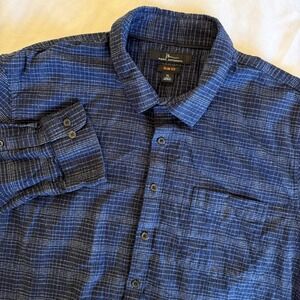 Marc Anthony Mens XL Flannel Shirt Blue Plaid Slim Fit Heavyweight Button Up